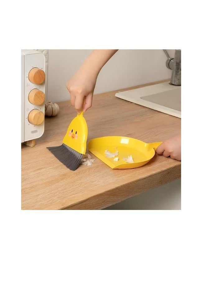 Mini Hand Broom & Dustpan Set Duck Shape – Unbreakable Plastic, Cute Cartoon Design, Yellow - Image 2