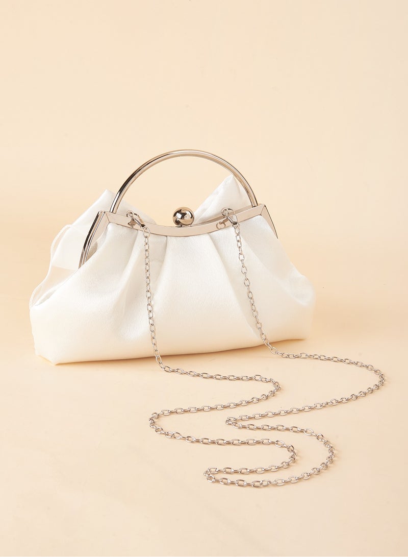 Moonlit EveBag White Evening Bag Fashionable Bow Decor Clip Top, Perfect Bride Purse For Wedding, Prom & Party Events Bow Decor Glossy Metal Chain Kiss Lock Clutch, Elegant Textured Frame Purse, Classic Dinner Evening Bag  - Image 3