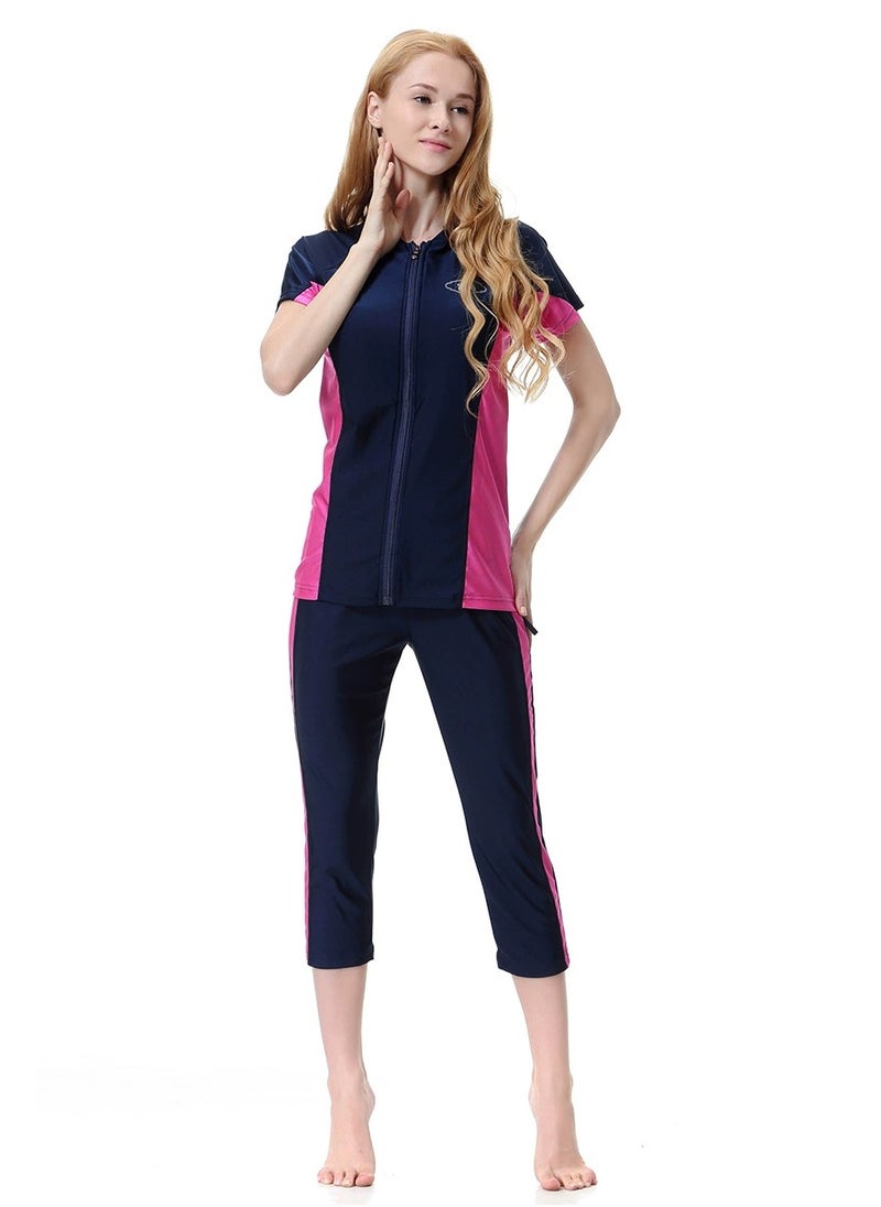 Loquat - 3-Piece Burkini Muslim Conservative Islamic  Swimwear Set Navy Blue/Pink - Image 1