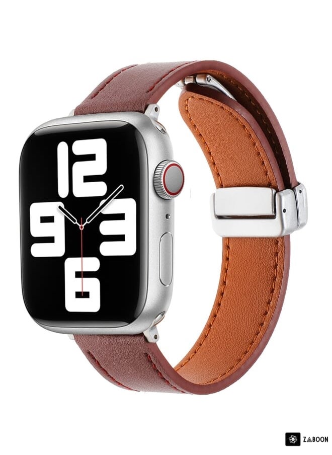 Generic Apple Watch SE 2022 40mm Magnetic Buckle Skin Feel Leather Watch Band  - Image 1
