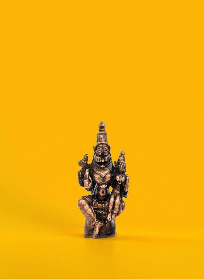 PUYANGAM Copper Lakshmi Narasimha Idol | Hindu God Vishnu Avatar Statue with Goddess Lakshmi | Narashima Murti for Home Temple Pooja Room Vastu Gift Decor (1.5 Inch) - Image 2