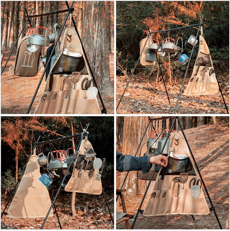 Luckam حقيبة تخزين مثلثية متعددة الوظائف - من قماش أوكسفورد لتنظيم أدوات التخييم وحقيبة أدوات المائدة للنزهات لملحقات الشواء والاستخدام المعلق - Image 4