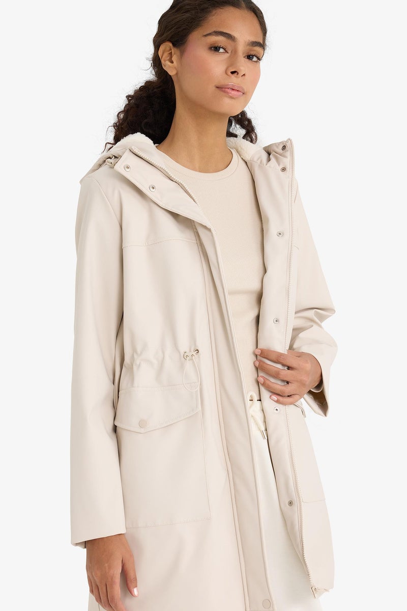 DeFacto Beige Woman Regular Fit Faux Leather Raincoat Casual - Image 1