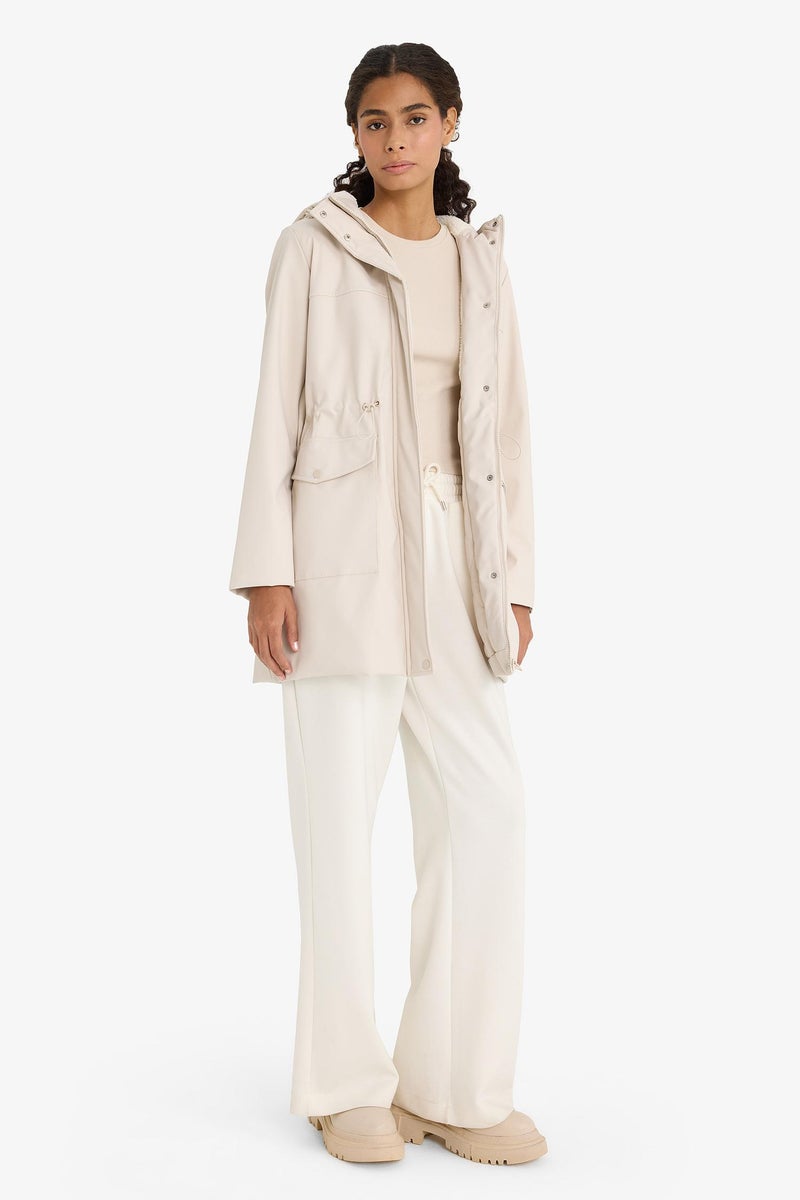 DeFacto Beige Woman Regular Fit Faux Leather Raincoat Casual - Image 2