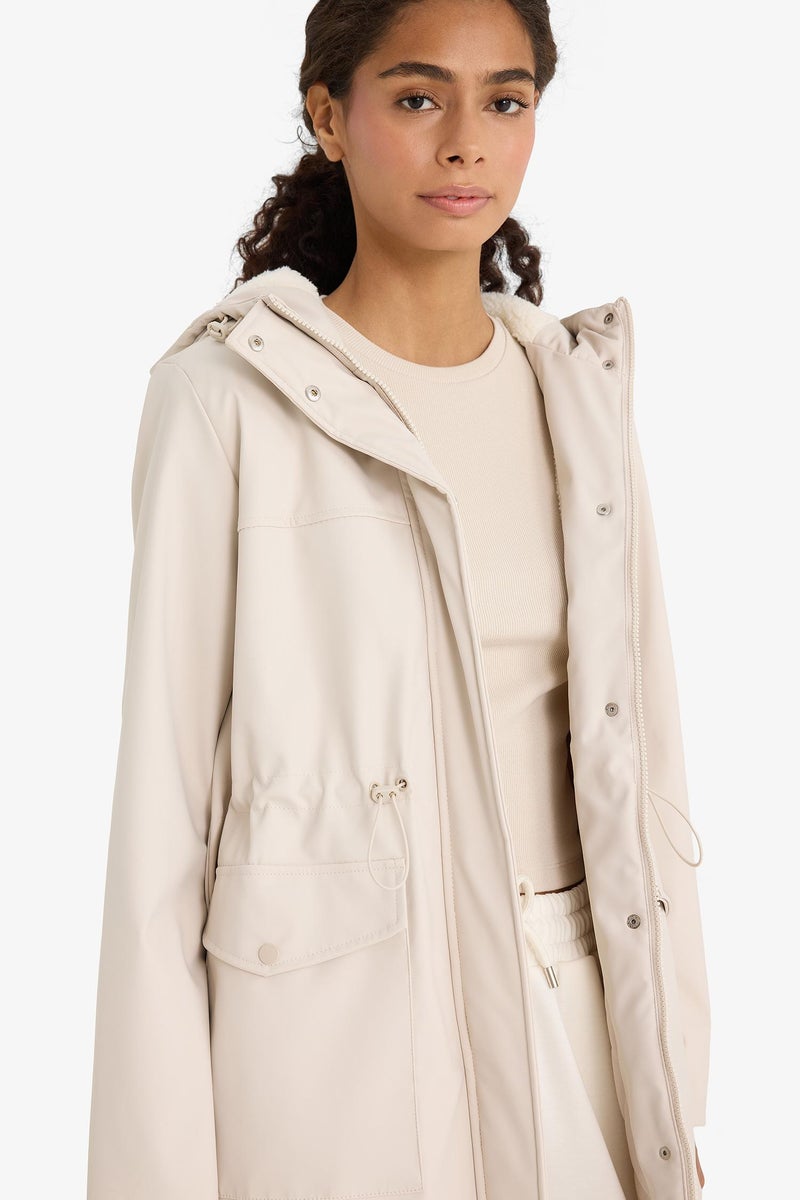 DeFacto Beige Woman Regular Fit Faux Leather Raincoat Casual - Image 4