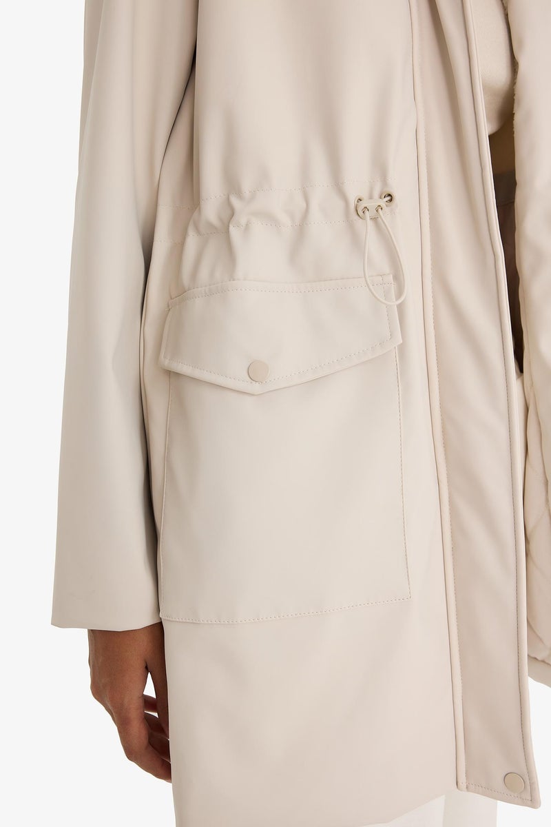 DeFacto Beige Woman Regular Fit Faux Leather Raincoat Casual - Image 5