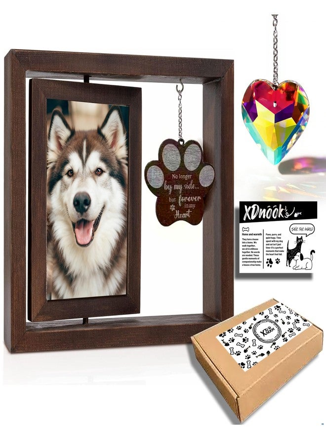 XDNOOK Dog Memorial Gifts for Loss of Dog, Rotating Wooden Picture Frame,Sun Catcher Dual Pendant Design, Double Sided Display, Pet Memorial Paw Remembrance Tag, Pet Loss Sympathy Gift - Image 1