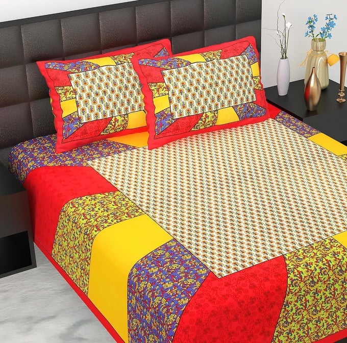 EWISH BOX PATCHWORK COTTON BEDSHEET SET WITH PILLOW COVERS MULTICOLOUR KING SIZE