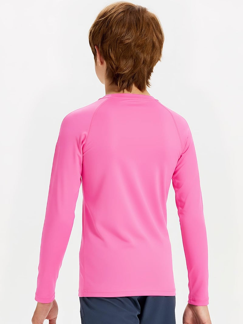 DEVOROPA Youth Boys Compression Shirt Long Sleeve Football Baseball Undershirt Quick Dry Sports Baselayer Pink M - Image 3