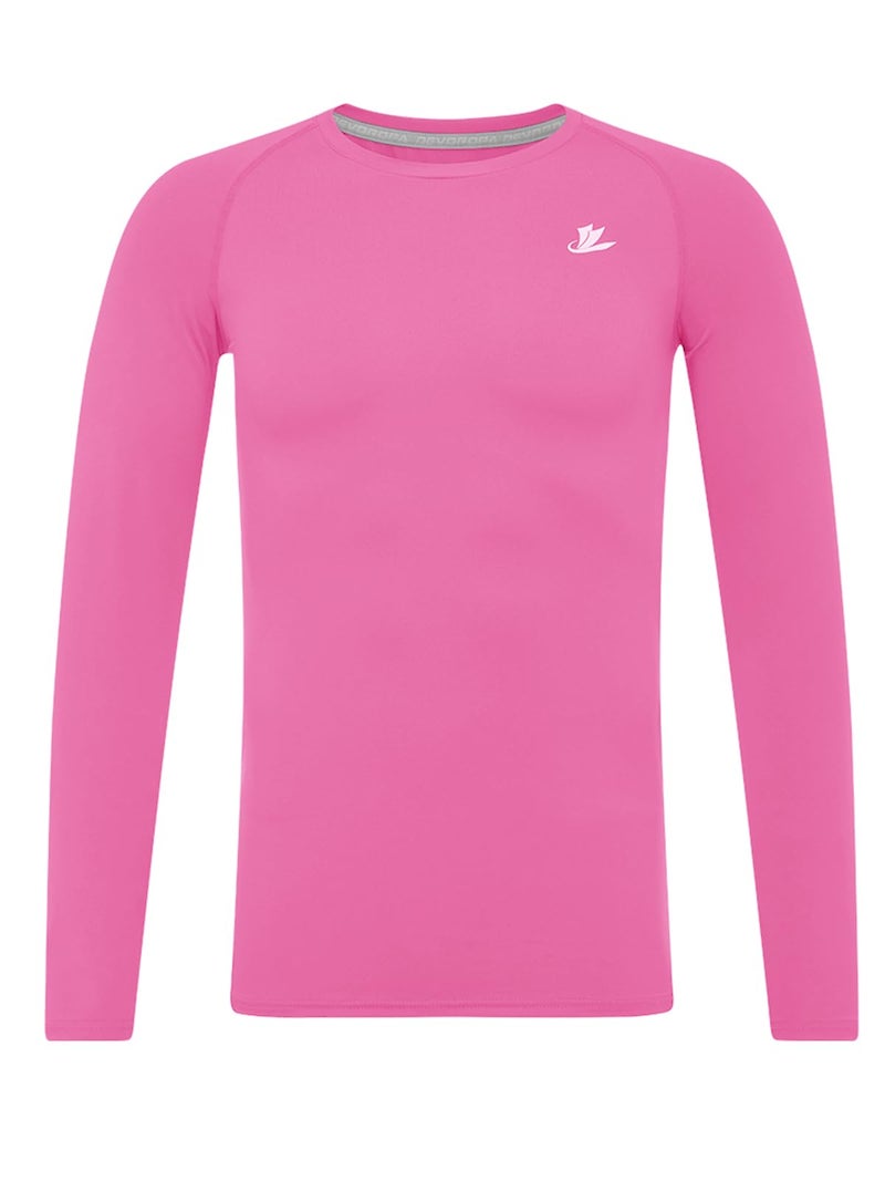 DEVOROPA Youth Boys Compression Shirt Long Sleeve Football Baseball Undershirt Quick Dry Sports Baselayer Pink M - Image 1