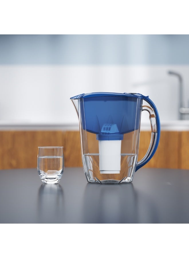 Aquaphor Prestige Water Filter Jug, + 1 Extra Cartridge, 2.8L Capacity, Slider Lid and Compact Design, Reduces Chlorine, Rust, Heavy Metals, Phenols & Organic Compounds, Provides Odorless and Tasty Water, BPA-Free, Fridge-Friendly Water Purifier Jug for Daily Use (Cobalt Blue) - Image 2