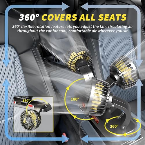 AutoBizarre 12V Electric Car Cooling Fan 360° Rotatable Triple Heads Air Circulator Fan Manual Rotation 2 Speed for All Cars (Black) - Image 2