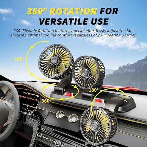 AutoBizarre 12V Electric Car Cooling Fan 360° Rotatable Triple Heads Air Circulator Fan Manual Rotation 2 Speed for All Cars (Black) - Image 3