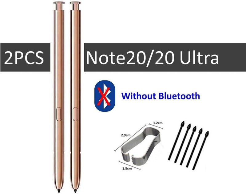 2 قطعة بديل قلم Galaxy Note 20 Stylus (بدون بلوتوث) لهاتف Samsung Galaxy Note 20 Ultra S Pen + أطرا�� بديلة (ذهبي/برونزي)