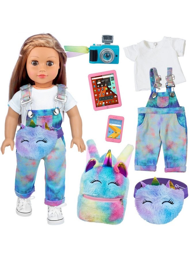 ZITA ELEMENT 7 Pcs American 18 Inch Doll Clothes and Accessories - 18 Inch Doll Clothes Set with Doll Backpack,Waist Bag,Cell Phone,Tablet Phone,Camera (No Doll) - Image 1