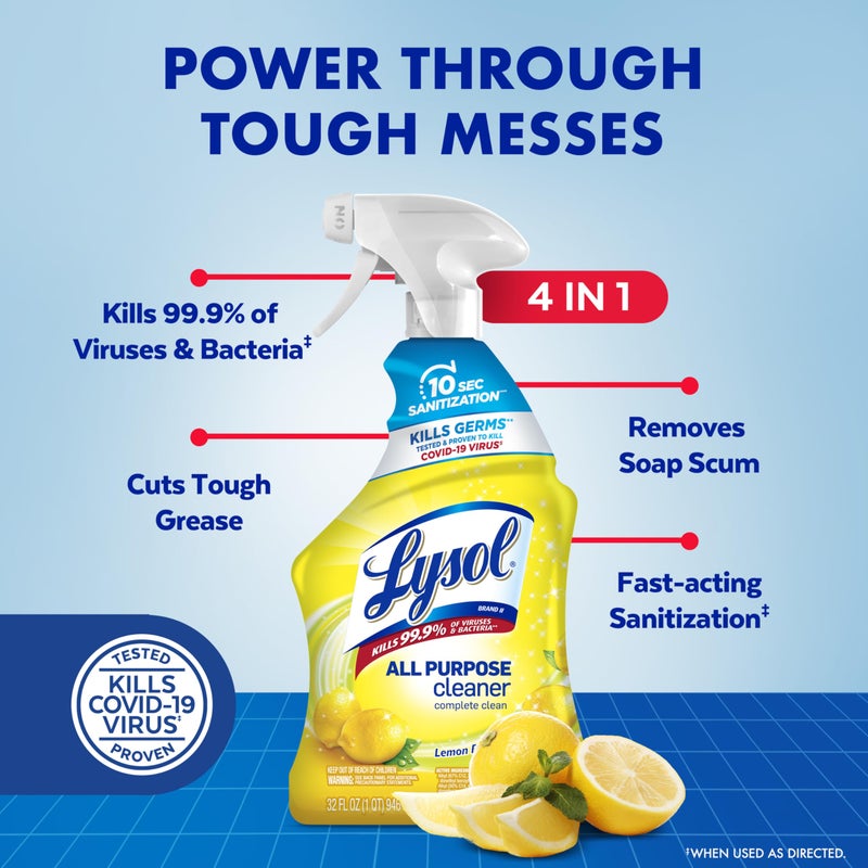 Lysol All Purpose Cleaner Spray, Multi-Purpose Disinfecting Spray, Kitchen & Bathroom Cleaner, Lemon Breeze Scent, 32 Fl Oz - Image 2