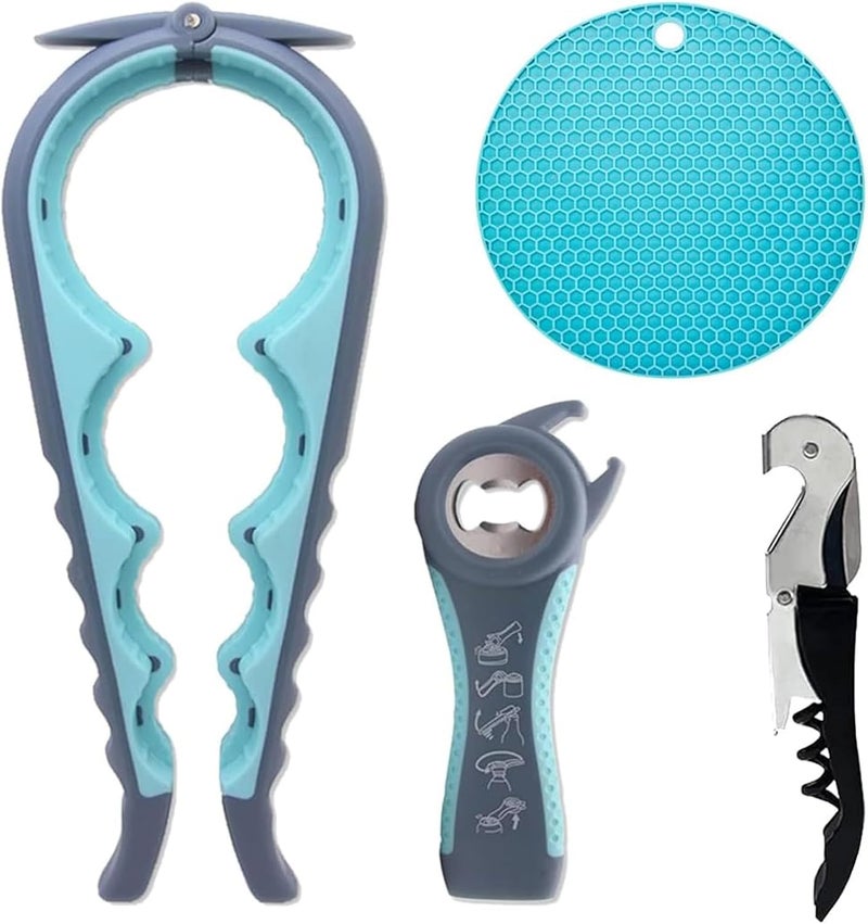 GZLT Bottle Opener for Arthritic Hand,Jar Opener for Old People, Children, Women, Those with Weak Hands,Multifunctional Kitchen Gadgets (04-Blue) - Image 1
