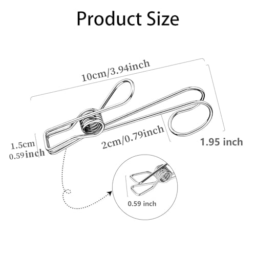 Fapiwen 20pcs Stainless Steel Long Tail Clip with Hooks, Clothes Drying Clips, Hanging Clips for Clothes Hook Type, Clothes Pegs for Kitchen Bathroom Office - Image 2