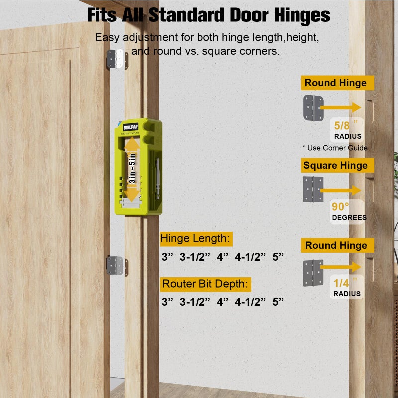 Sebupar Door Hinge Jig, Door Hinge Mortiser, Hinge Installation Kit, Door Hinge Router Template Fits For Door Hinge From 3    To 5    Length And Hinge Types Of Sqaure, Radius 1/4    Or Radius 5/8   . - Image 3