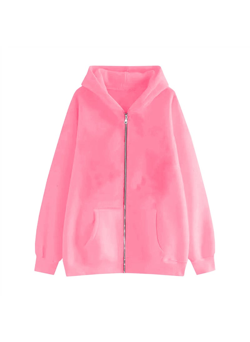 Generic - Solid Color Mens Hooded Sweatshirt Blank Cardigan Zippered Hooded Top Training Suite Sport Shoes And Bag Set From China Pink (short zipper) - Image 1