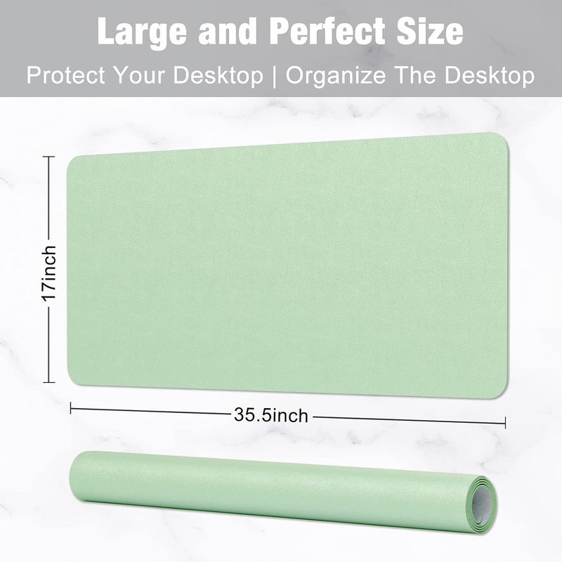 Hsurbtra Desk Pad, 35.5" x 17" PU Leather Desk Mat,XXL Extended Mouse Pad, Waterproof Desk Blotter Protector, Ultra Thin Large Laptop Keyboard Mat,Non-Slip Desk Writing Pad for Office Home, Lake Green - Image 3