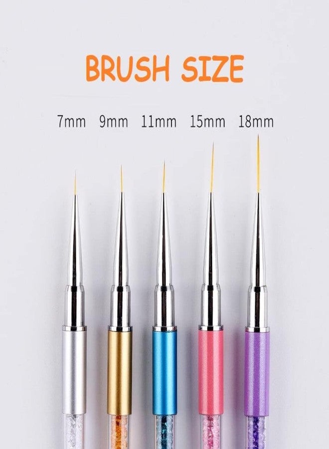 SKINPLUS Gel Polish Nail Art Liner Brushes 5Pcs Painting Art Design Pen Set Diamond Application Rhinestone Handle Dotting Drawing Sizes 5 7 9 11 20mm Nail Art Design Gift for Women - Image 3