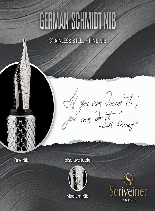 Scriveiner Silver Chrome Fountain Pen (Fine), Award Winning Luxury, Heavy Pocket, Chrome Finish, Schmidt Nib, Converter, Best EDC Writing Pen Gift Set for Men & Women, Nice Office Fancy - Image 5