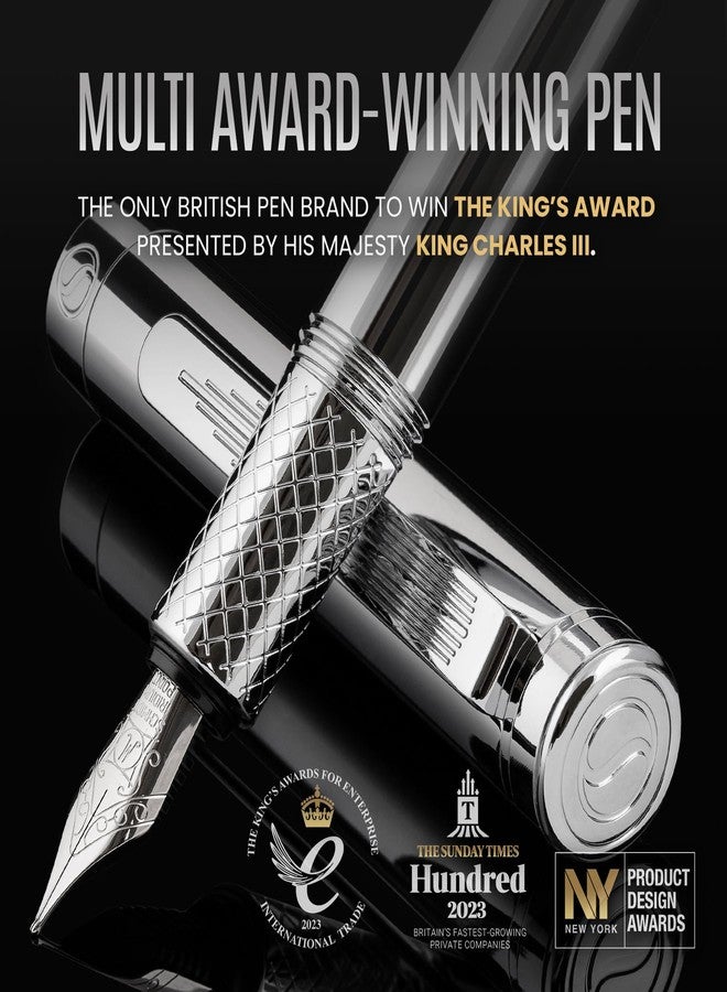 Scriveiner Silver Chrome Fountain Pen (Fine), Award Winning Luxury, Heavy Pocket, Chrome Finish, Schmidt Nib, Converter, Best EDC Writing Pen Gift Set for Men & Women, Nice Office Fancy - Image 2