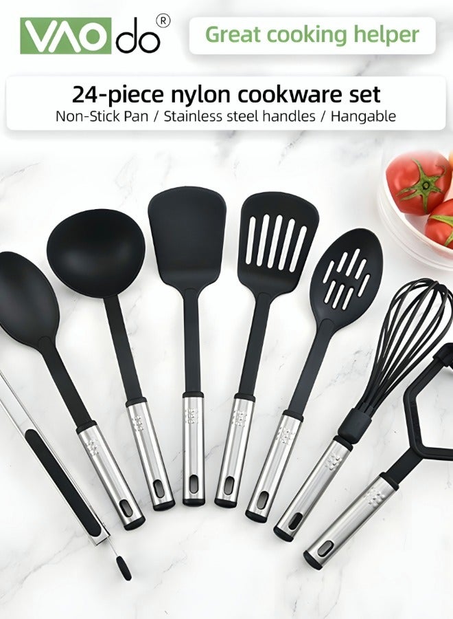 فاو دو مجموعة أدوات طهي المطبخ 24 قطعة، أواني طهي غير لاصقة، للطهي والخبز المنزلي، مجموعة ملاعق خالية من مادة BPA مع مقابض مقاومة للحرارة لأواني الطهي غير اللاصقة - Image 3
