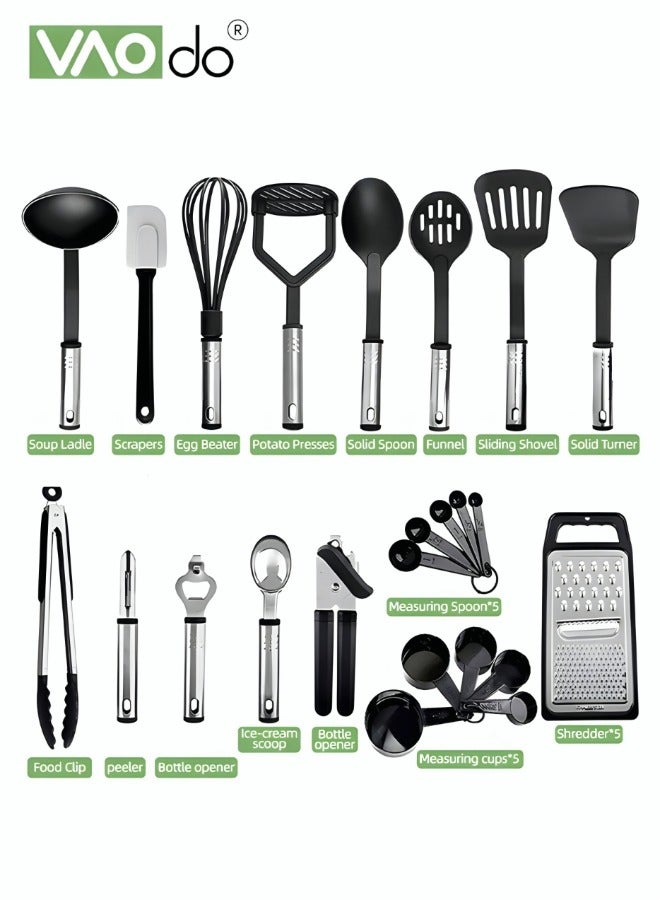 فاو دو مجموعة أدوات طهي المطبخ 24 قطعة، أواني طهي غير لاصقة، للطهي والخبز المنزلي، مجموعة ملاعق خالية من مادة BPA مع مقابض مقاومة للحرارة لأواني الطهي غير اللاصقة - Image 4