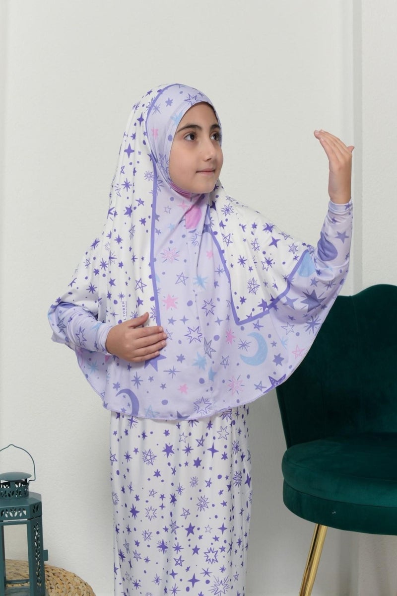 Altobeh Children's Prayer Set Practical Two-Piece Patterned Sleeved Removable Lycra Hijab Dress with Headscarf (6-12 Years Old) 901-0301 - Image 4
