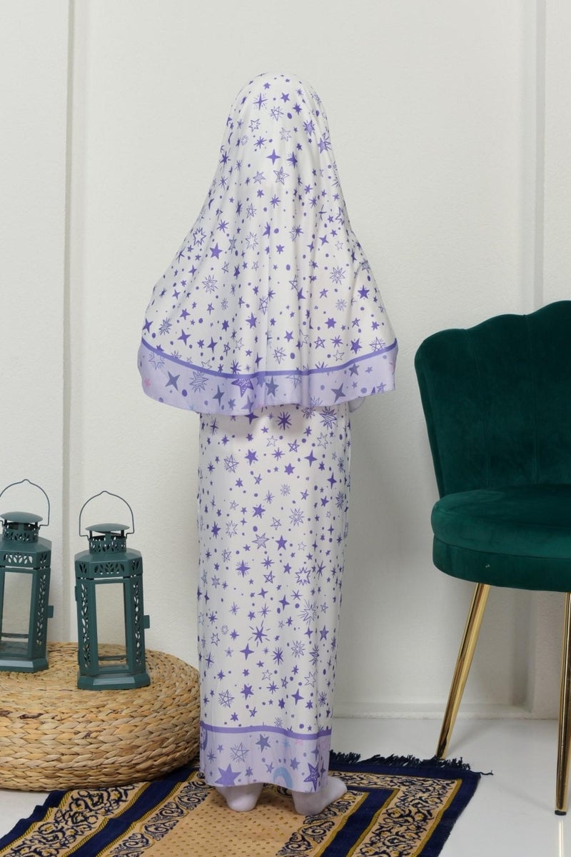 Altobeh Children's Prayer Set Practical Two-Piece Patterned Sleeved Removable Lycra Hijab Dress with Headscarf (6-12 Years Old) 901-0301 - Image 3
