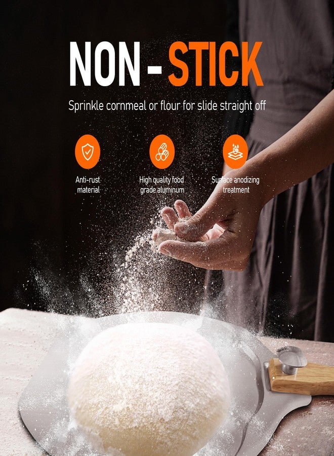 Sharmila ملعقة بيتزا ألومنيوم مقاس 12 بوصة، مجداف بيتزا مطور على شكل تفاحة بمقبض قابل للطي لسهولة التخزين، مجداف بيتزا احترافي من شارميلا لصنع البيتزا في المنزل - Image 4