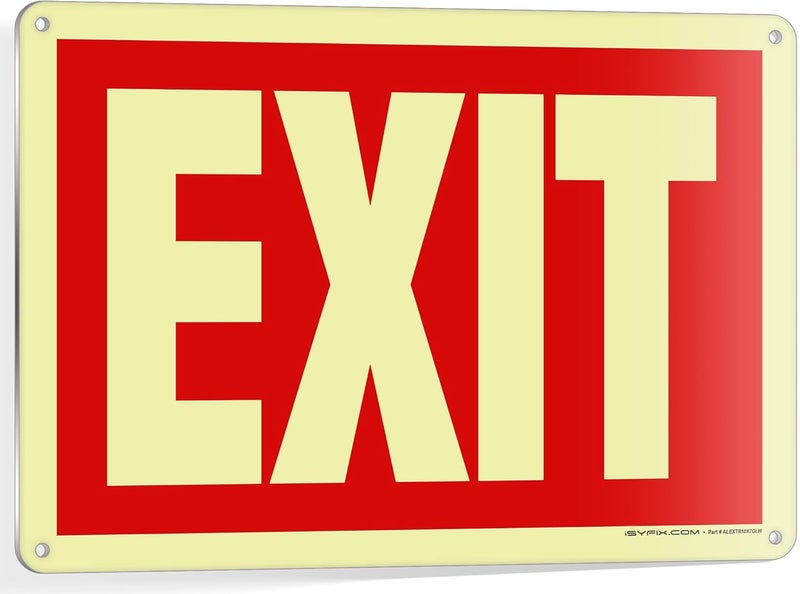 iSYFIX Exit Glow in the Dark Sign Aluminum – 1 Pack 10x7 Inch – Photoluminiscent, Laminated for Ultimate UV, Weather & Fade Resistance, Indoor & Outdoor for Business, School, Office, Warehouse - Image 1