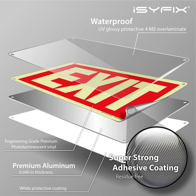 iSYFIX Exit Glow in the Dark Sign Aluminum – 1 Pack 10x7 Inch – Photoluminiscent, Laminated for Ultimate UV, Weather & Fade Resistance, Indoor & Outdoor for Business, School, Office, Warehouse - Image 3