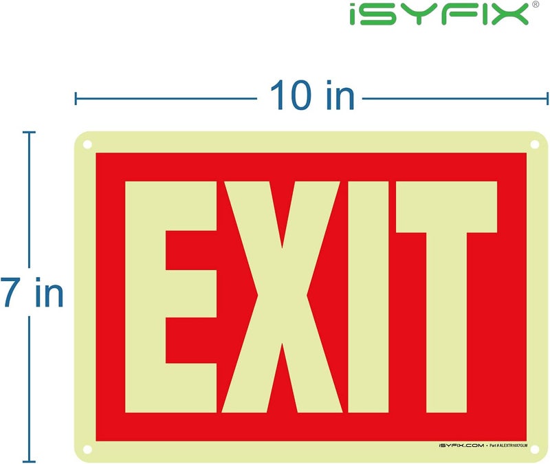 iSYFIX Exit Glow in the Dark Sign Aluminum – 1 Pack 10x7 Inch – Photoluminiscent, Laminated for Ultimate UV, Weather & Fade Resistance, Indoor & Outdoor for Business, School, Office, Warehouse - Image 2