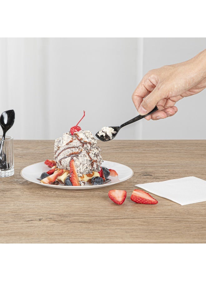 Restaurantware 4.5 x 1 Inch Dessert Spoons, 100 Disposable Tasting Spoons - Sturdy Handles, Premium, Black Plastic Ice Cream Spoons, Heavy-Duty, For Gelatos, Sundaes, Puddings, And More - Image 5