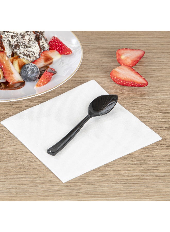 Restaurantware 4.5 x 1 Inch Dessert Spoons, 100 Disposable Tasting Spoons - Sturdy Handles, Premium, Black Plastic Ice Cream Spoons, Heavy-Duty, For Gelatos, Sundaes, Puddings, And More - Image 3