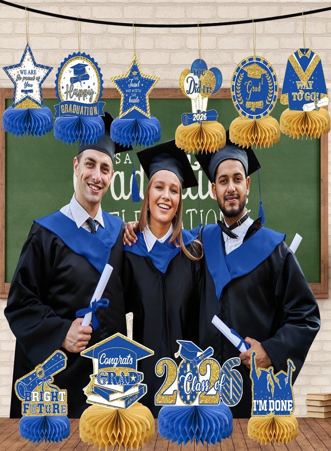 MOORAY 10PCS Graduation Party Decorations Class of 2026 Congrats Grad Table Centerpieces Congratulate Graduation Honeycomb Table Toppers for Graduation Party Supplies(Blue Gold) - Image 4