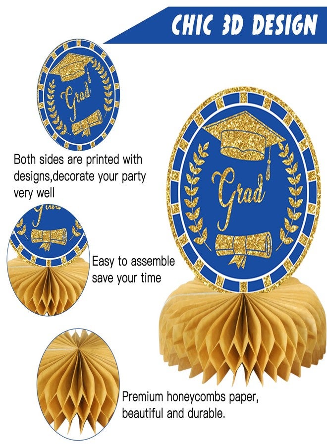 MOORAY 10PCS Graduation Party Decorations Class of 2026 Congrats Grad Table Centerpieces Congratulate Graduation Honeycomb Table Toppers for Graduation Party Supplies(Blue Gold) - Image 3