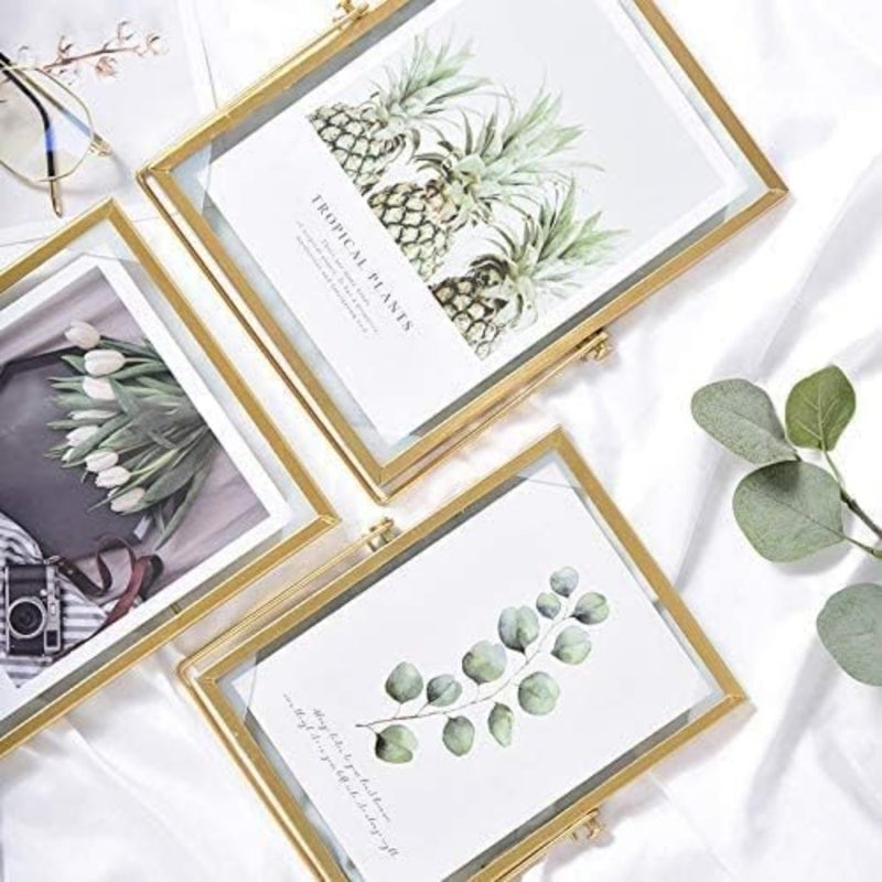 Set of 3 Glass Photo Frame Collection - Modern Metal Geometric Picture Frame with Glass Cover, Metal Tabletop Standing Glass Floating Picture Frame Home Decor Artwork Photo Display Gold - Image 5