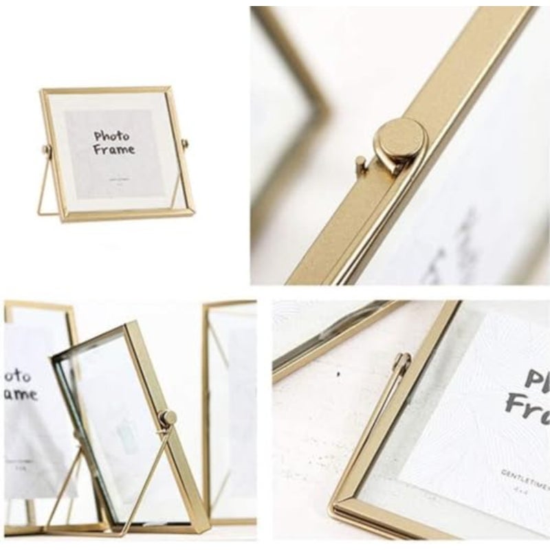 Set of 3 Glass Photo Frame Collection - Modern Metal Geometric Picture Frame with Glass Cover, Metal Tabletop Standing Glass Floating Picture Frame Home Decor Artwork Photo Display Gold - Image 4