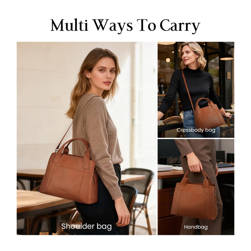 befen Womens Genuine Leather Purse and Handbags, Crossbody Shoulder Bags for Women, Small Satchel Tote Bag with Zipper Cognac Brown - Image 2