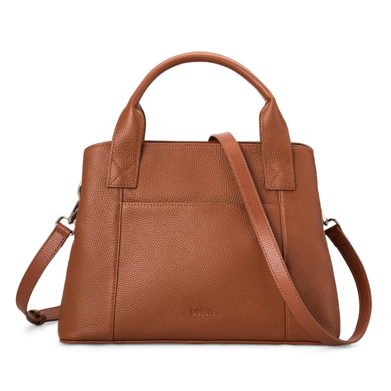 befen Womens Genuine Leather Purse and Handbags, Crossbody Shoulder Bags for Women, Small Satchel Tote Bag with Zipper Cognac Brown - Image 1