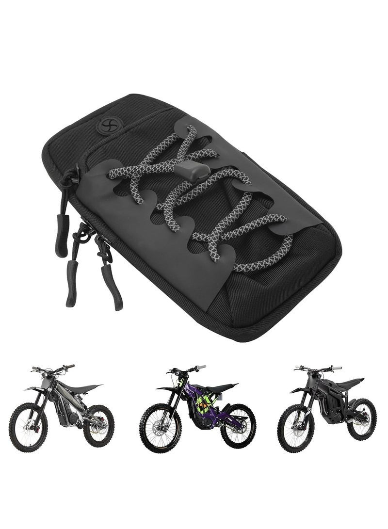 حقيبة بإطار أمامي عالمية للدراجات النارية الكهربائية، مناسبة لدراجات سور رون LBX E-Ride Pro Rawrr Mantis، تحمل الهاتف والمفاتيح، لون أسود. - Image 1