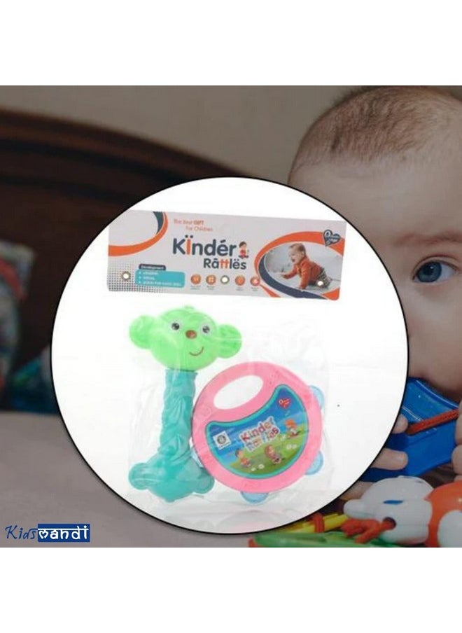 Kids Mandi Non Toxic Plastic Colourful Lovely Attractive Baby Rattle & Teether Toys Set Of 2 Pcs For Babies, Toddlers, Infants & Children (Multicolour)  - Image 4
