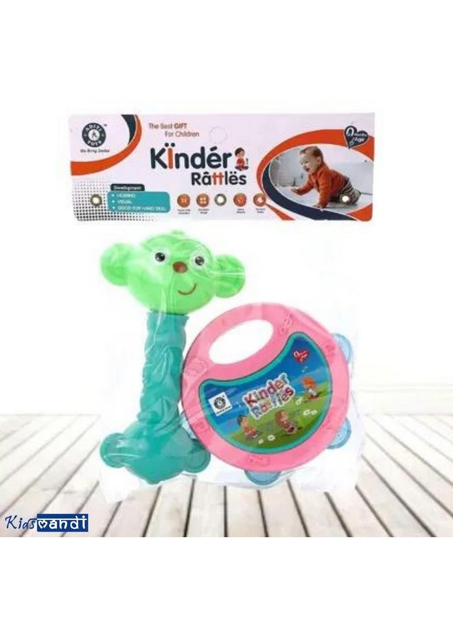 Kids Mandi Non Toxic Plastic Colourful Lovely Attractive Baby Rattle & Teether Toys Set Of 2 Pcs For Babies, Toddlers, Infants & Children (Multicolour)  - Image 3