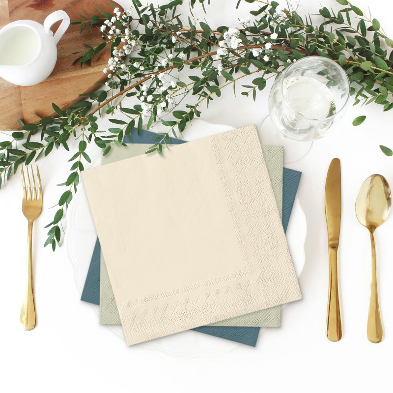 Whaline 120Pcs Sage Green Dusty Blue Cocktail Napkin 6 Gradient Color Paper Napkins Green Blue Milky White Disposable Dinner Napkins for Wedding Baby Shower Supplies - Image 5