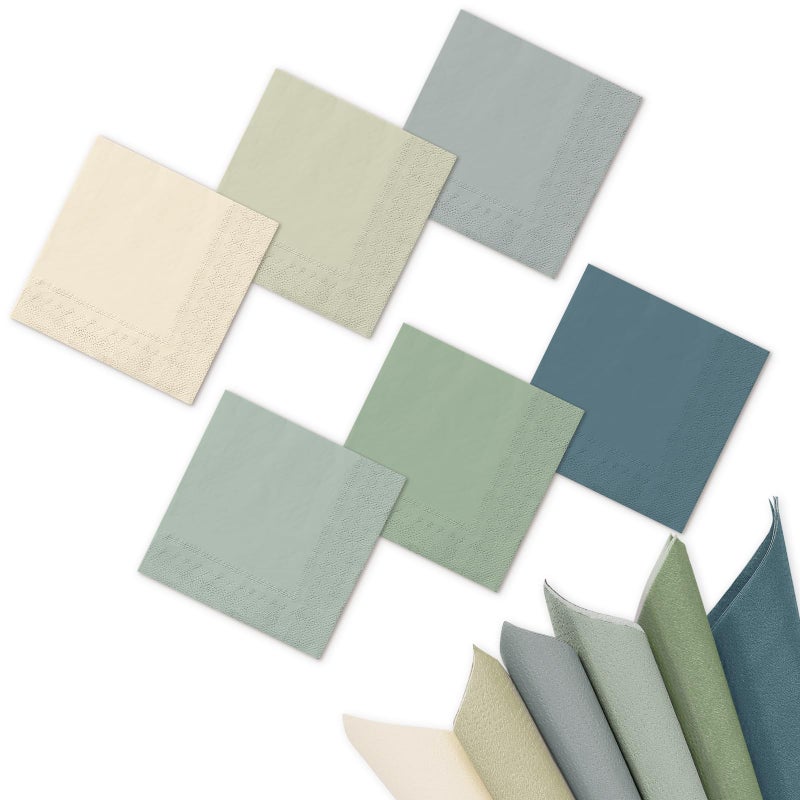Whaline 120Pcs Sage Green Dusty Blue Cocktail Napkin 6 Gradient Color Paper Napkins Green Blue Milky White Disposable Dinner Napkins for Wedding Baby Shower Supplies - Image 1
