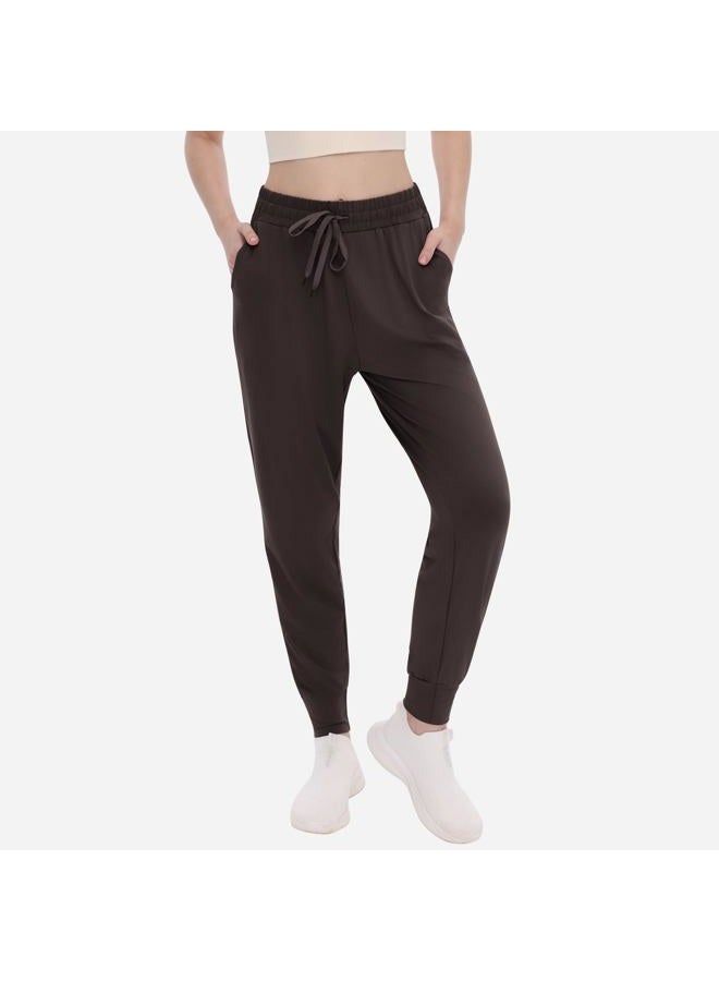 TNNZEET Women's Joggers with Pockets - High Waisted Sweatpants Tapered Leg Drawstring Lightweight Athletic Pants, Coffee Brown, XL - Image 2